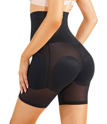 Irisnaya Women Shapewear Control Panties Body Shaper Butt Lifter Padded Hip Enhancer Seamless Underwear Hi- Waist Trainer Short (Small, Black)