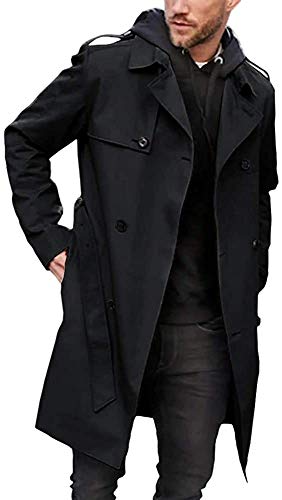 Gafeng Men's Trench Coat Slim fit Double Breasted Belted Windbreaker Lapel Long Jacket Casual Windproof Overcoat Medium
