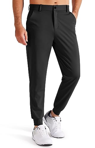 Libin Men's 4-Way Stretch Golf Joggers with Pockets, Slim Fit Work Dress Pants Athletic Casual Sweatpants for Men, Black S