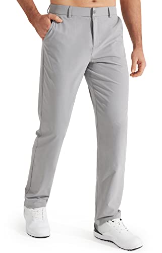 Libin Mens Golf Pants Classic Fit Stretch Work Dress Pants 32' Quick Dry Lightweight Business Casual Trousers Comfort Water Resistant, Light Grey, 34W x 32L