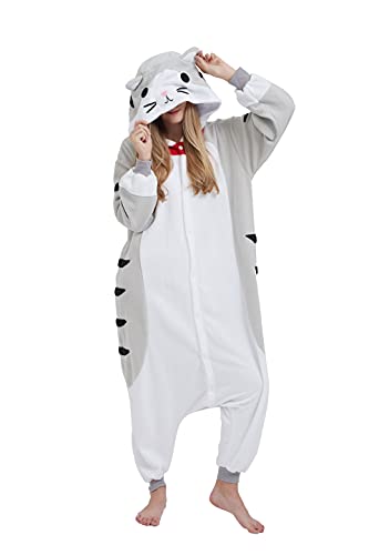 SimZoo Adult Animal Onesie Pajamas, Men and Women's Cat Costume Sleepwear, One-Piece Unisex Homewear Large