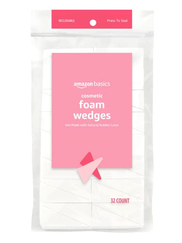 Amazon Basics Cosmetic Rectangular Foam Wedges For Makeup, 32 Count, White