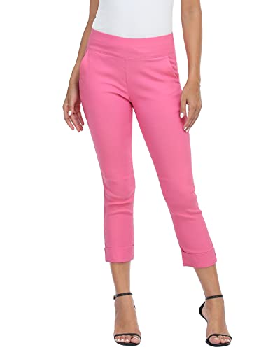 HDE Pull On Capri Pants for Women with Pockets Elastic Waist Cropped Pants Hot Pink - XXL