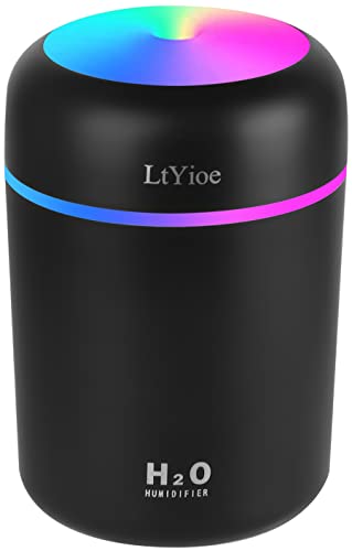 LtYioe Humidifier Portable Mini Humidifiers for Bedroom, Personal Desktop Cool Mist Air Humidifier with Colorful Night Light, 2 Mist Modes & Auto Shut-Off, Super Quiet for Car Office Home (Black)