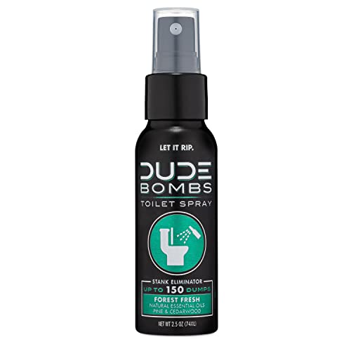 DUDE Bombs - Toilet Spray - 2.5 oz Spray Bottle – Forest Fresh Toilet Spray with Pine and Cedarwood Essential Oils - Stank Eliminator Up to 150 Dumps