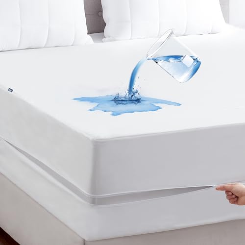 Bedsure Waterproof Mattress Protector Queen Size, Zippered Mattress Encasement for Bed, Breathable & Noiseless Mattress Cover Six-Sided 15 inches Deep