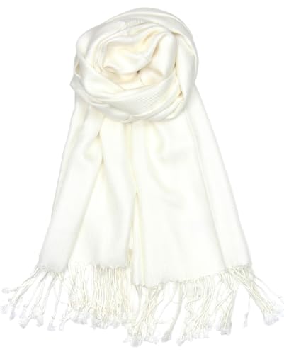 Achillea Large Soft Silky Pashmina Shawl Wrap Scarf in Solid Colors (Ivory)