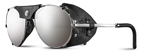 Julbo Cham Glacier Glasses for Men & Women I Spectron Lens, Side Shields, Aviator Style Sunglasses for Mountaineering Silver/Black- Spectron 4