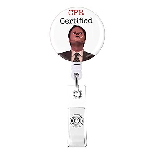 Jauxin Badge Reel Retractable CPR Certified Humorous Funny Dwight Schrute on Name ID Badge Holder Alligator Clip for Nurses Student Emergency Doctor The Office