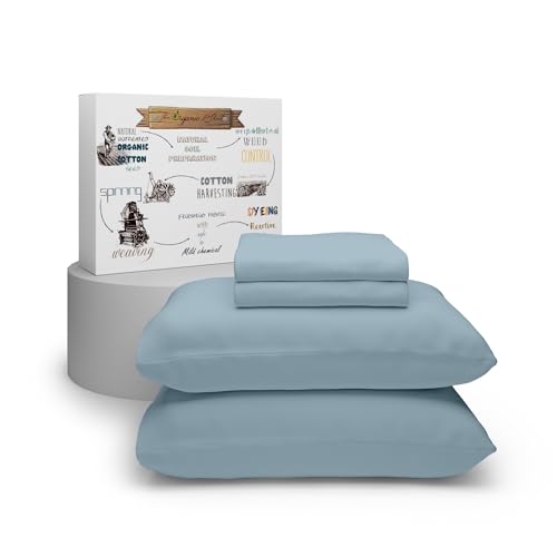 Purity Home Aqua Organic 100% Cotton Sheets for Queen Size Bed, Ultra-Soft 300 Thread Count 4-Piece Bed Sheets Queen Size, Percale Weave, Crisp Cool & Breathable Aqua Bed Sheets with 16' Deep Pocket