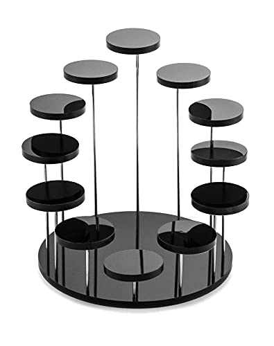 QWORK Round Acrylic Products Display Riser Stands, 12 Tier Jewelry Display Stands for Rings Earrings,Mini Figurines, Black