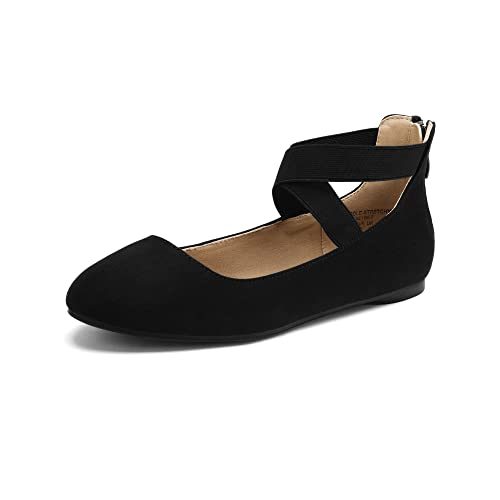 DREAM PAIRS Women's Sole_Stretchy Black Fashion Elastic Ankle Straps Flats Shoes Size 11 M US