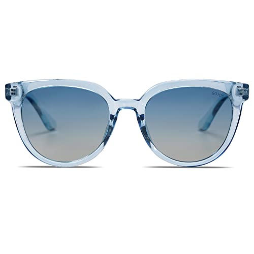 SOJOS Round Polarized Sunglasses for Women Fashion Trendy Style UV Protection Lens Sunnies, SJ2175 with Light Blue Frame/Top Blue Bottom Brown Lens