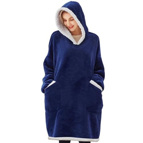 Zarler Oversized Wearable Blanket Hoodie, Hoodie Blankets for Women Men, Sweatshirt Blankets Adults, Gifts for Mom Women, Blue