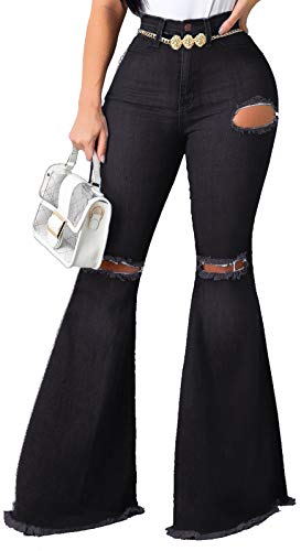 Bell Bottom Jeans for Women Ripped Hole Classic Denim Flare Pants 3X-Large