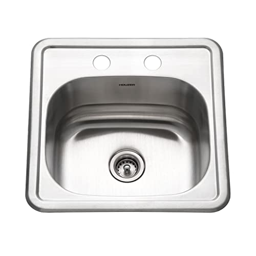 Houzer Hospitality 15 inch Stainless Steel Drop-in Topmount 2-hole Single Bowl Bar Sink - 1515-6BS-1