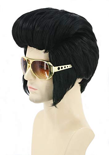 LeMarnia Men's Wig Black Short Disco Wig for 50's Rock Star Style Cosplay Halloween Costume Party Wig