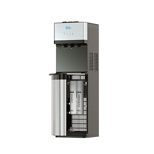 Brio 520 Bottleless Water Cooler Dispenser with 2 Stage Filtration - Self Cleaning, Hot Cold and Room Temperature Water. 2 Free Extra Replacement Filters Included - UL Approved