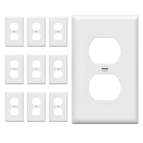 ENERLITES Duplex Wall Plates Kit, Electrical Outlet Covers, Standard Size 1-Gang 4.50' x 2.76', Unbreakable Polycarbonate Thermoplastic, Electric Receptacle Plug Covers, 8821-W-10PCS, White, 10 Pack
