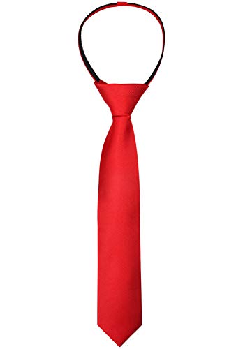 Alizeal Boys Solid Color Pre-tied 2.4'' Zipper Skinny Necktie, Red