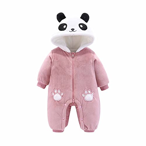 Newborn Unisex Baby Cartoon Panda Fleece Snowsuit Playsuit Infant Winter Christmas Warm Footie Hoodie Jumpsuit Romper