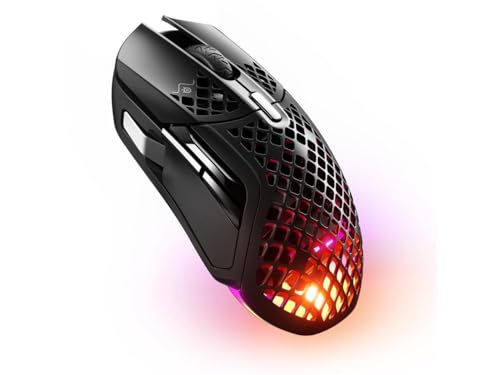 SteelSeries Aerox 5 Wireless - Holey RGB Gaming Mouse - Ultra-lightweight Water Resistant Design - 9 Buttons – Bluetooth/2.4 GHz - 18K DPI TrueMove Air Optical Sensor
