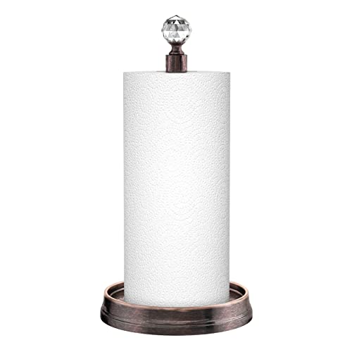 Kasunto Paper Towel Holder (with Crystal Ball) Steel Paper Towel Holder countertop，Paper Towel Holder Stand for Kitchen Countertops, Bars & Dining Tables,Fits Standard & Jumbo Rolls,Oil Rubbed Bronze