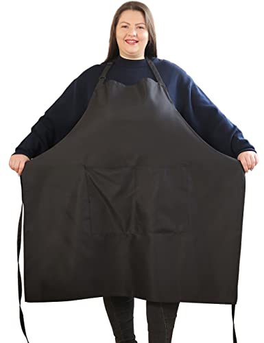 APRONNER Plus Size Aprons for Women with Pockets Durable Long Adjustable Bib Kitchen Cooking Black