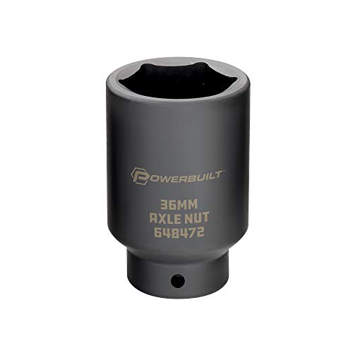 Powerbuilt 1/2-inch Drive Axle Nut Socket, 36mm 6 Point Extra Deep, Remove Front Wheel Drive Axle Shaft Nuts, Pin Hole - 648472, Black