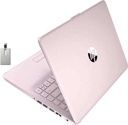 HP Premium Stream 14' HD BrightView Laptop, Intel Celeron N4120, 16GB RAM, 64GB eMMC Storage, UHD Graphics, HD Webcam, 1 Year Office 365, Bluetooth, WiFi, HDMI, Win 11s, Pink, 32GB Hotface USB Card