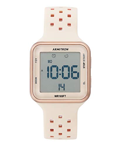 Armitron Sport Unisex 40/8417PBH Digital Chronograph Rose Gold-Tone and Blush Pink Perforated Silicone Strap Watch