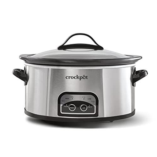 Crock-Pot 6 Quart Programmable Slow Cooker with Timer and Auto Food Warmer Setting, Stainless Steel