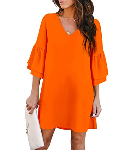 BELONGSCI Women's 2023 Summer Dress Sweet & Cute V-Neck Bell Sleeve Shift Dress Mini Dress, Perfect for Wedding or Graduation