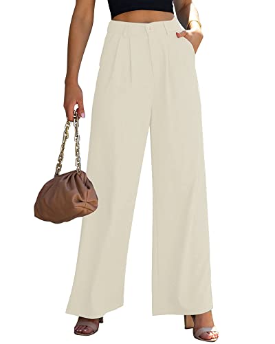 GRAPENT Work Pants Wide Leg Pants Old Money Clothes Women Dressy Flowy Pants Pleated Trousers for Women White Pants Womens Business Casual Outfits for Work Color Vanilla Ice Size Large Size 12 Size 14