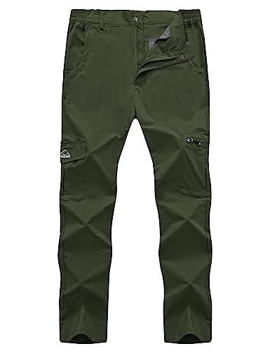 Rdruko Men's Hiking Pants Lightweight Quick Dry Stretch Travel Fishing Pants (Army Green,US 32)