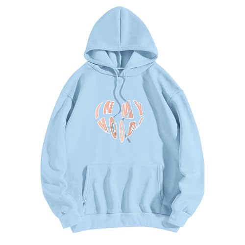 BLUBUKLKUN prime deals of the day today only Hoodies for Women In My Moods Printed Graphic Long Sleeve Sweatshirt Fleece Pullover Oversized Tops Y2K (Sky Blue, S)