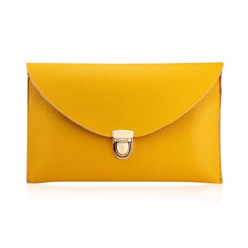 GEARONIC Clutch Purses, PU Leather Evening Envelope Clutch Handbags Womens Crossbody Bag with Chain Strap Yellow