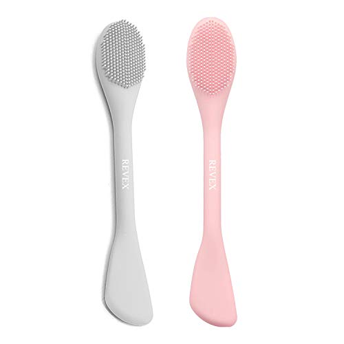 REVEX Silicone Face Mask Applicator,2 Packs Facial Mask Brushes for Mud,Clay,Charcoal Mixed Mask,Soft Makeup Beauty Brush Tools for Apply Cream,Lotion (Pink+Gray)