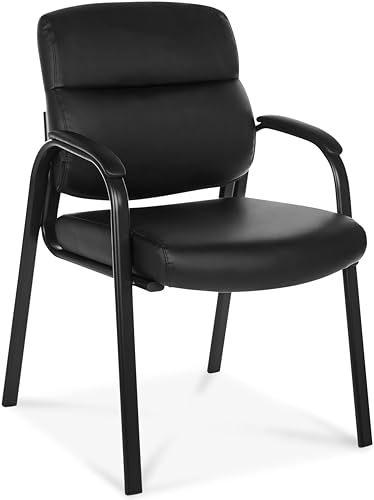 Oline Leather Guest Chair with Padded Arms, Reception Meeting Conference Waiting Room Lobby Home Desk Big and Tall Executive Office Chair, Black (1 Pack)