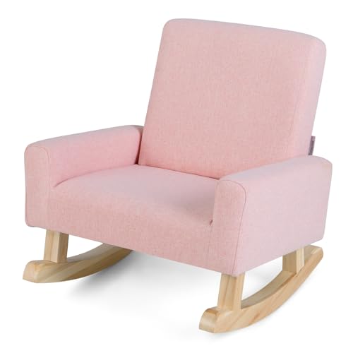 HONEY JOY Toddler Rocking Chair, Kids Rocker Chair with Solid Wood Legs & Linen Fabric, Kids Furniture Sofa w/Anti-Tipping Design, Toddler Couch for Kids Room, Playroom, Nursery, Bedroom (Pink)