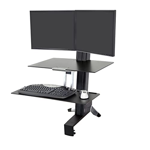 Ergotron – WorkFit-S Dual Monitor Standing Desk Converter, Sit Stand Workstation for Tabletops – With Worksurface, Black