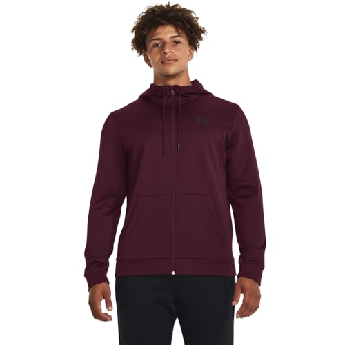 Under Armour Men's ArmourFleece Full Zip Hoodie, (600) Dark Maroon / / Black, Large