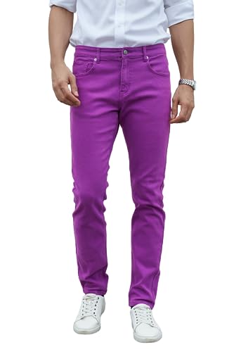 TEGIAS Men's Slim Fit Color Stretch Jeans Pants, Purple 28