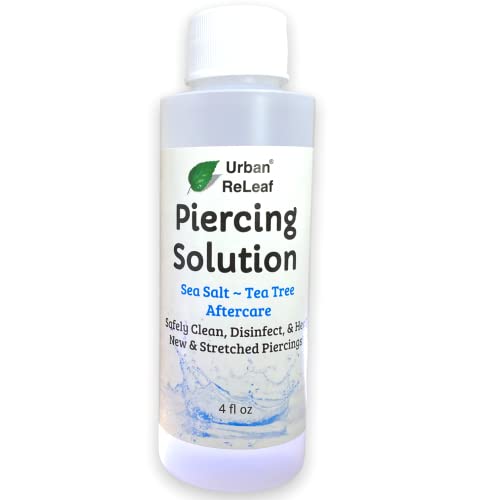 Urban ReLeaf Piercing Solution ! Healing Sea Salts & Tea Tree AFTERCARE 4 oz, Ready to use. Safely Clean, Soothe & Heal New & Stretched Piercings. Gentle Effective Natural & Soothing. Works Fast