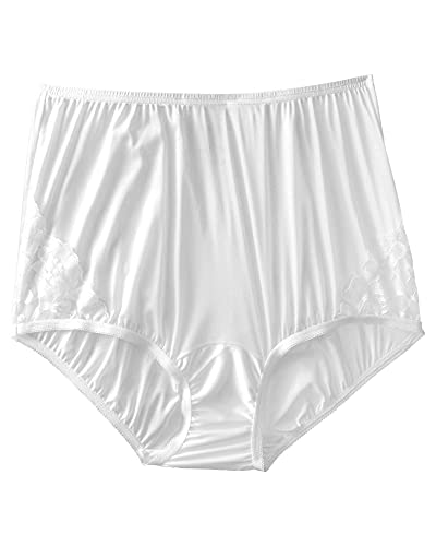 Vanity Fair Lace Inset Nylon Panty, White, 10, 3-pk