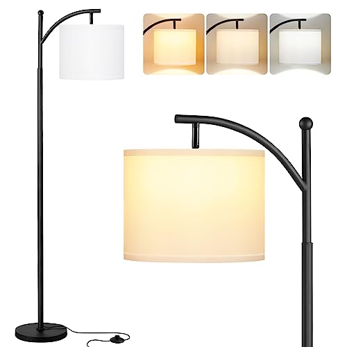 Ambimall Floor Lamps for Living Room with 3 Color Temperatures, Standing Lamp Tall with Adjustable White Shade, Tall Lamps for Living Room Bedroom Office Classroom Dorm Room, 9W Bulb Included