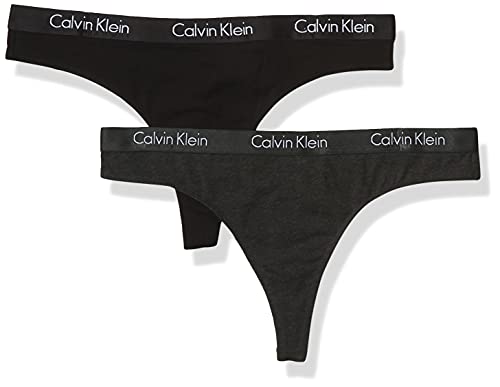 Calvin Klein Women's Motive Cotton Multipack Thong Panty, Charcoal Heather/Black, Large