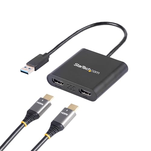 StarTech.com USB 3.0 to Dual HDMI Adapter - 4K & 1080p - External Graphics Card - USB-A to Dual HDMI Monitor Display Adapter for Windows - Black