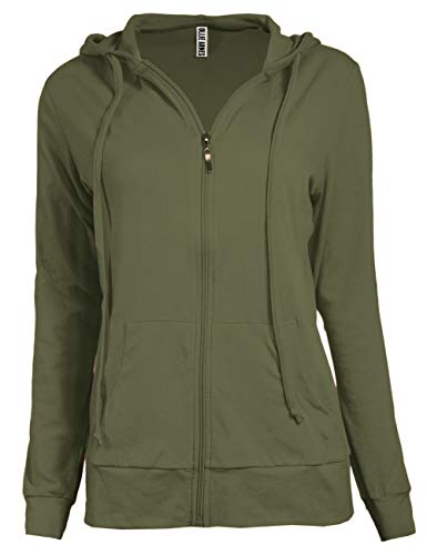 OLLIE ARNES Women's Thermal Long Hoodie Zip Up Jacket Sweater Tops Solid_OLIVE S
