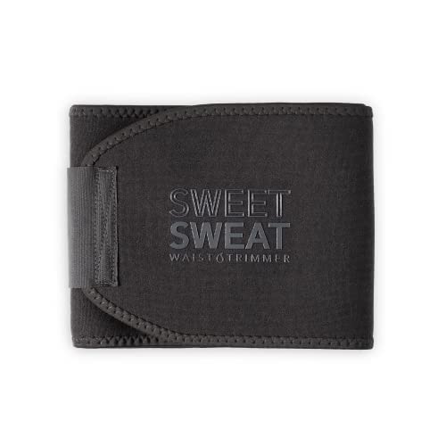 Sweet Sweat Waist Trimmer for Women and Men - Sweat Band Waist Trainer Belt for High Intensity Training and Gym Workouts, 5 Adjustable Sizes Matte Black